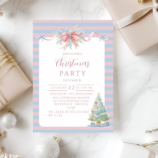 Invitation Noël rayure bonbon pastel (Créateur téléchargé)