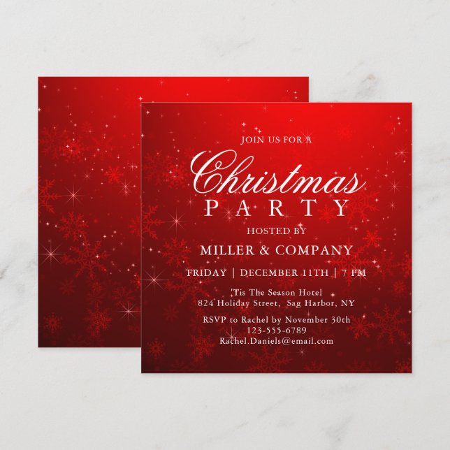 Invitation Noël Red Snowflakes Corporate Christmas Party (Devant / Derrière)