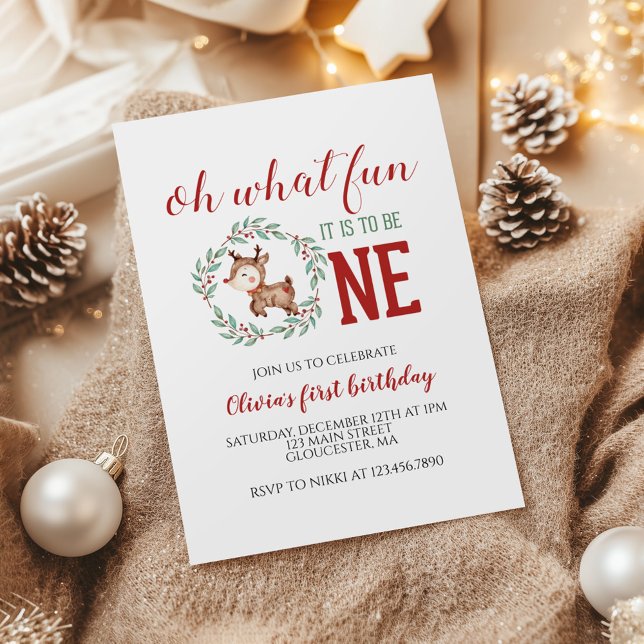 Invitation Noël Reindeer Premier anniversaire (Créateur téléchargé)