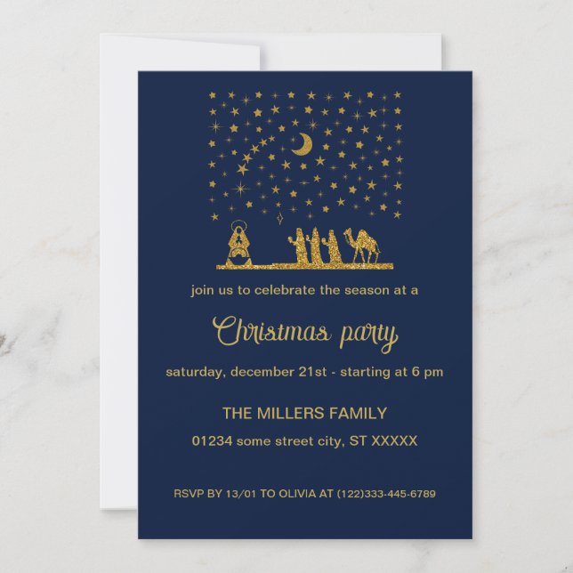 Invitation Noël religieux, Naissance de Jésus, Trois Rois (Devant)