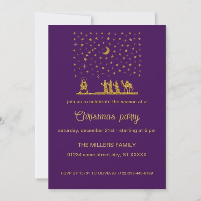 Invitation Noël religieux, Naissance de Jésus, Trois Rois (Devant)