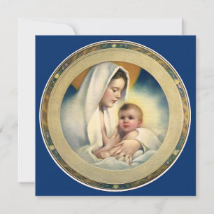 Invitation Noël religieux vintage, Madone et Enfant