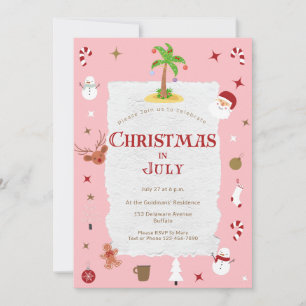 Invitation Noël rétro en juillet fête de vacances retardée