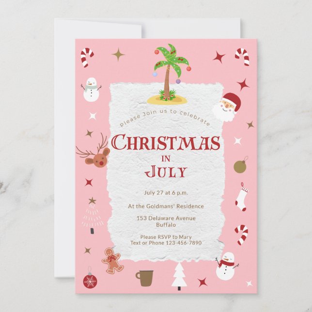 Invitation Noël rétro en juillet fête de vacances retardée (Devant)