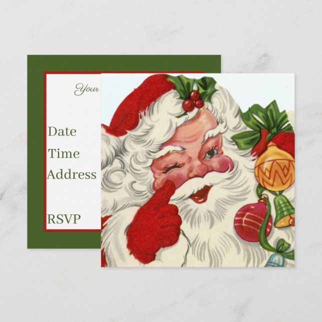 Invitation Noël rétro Père Noël Fête de Noël (Devant / Derrière)