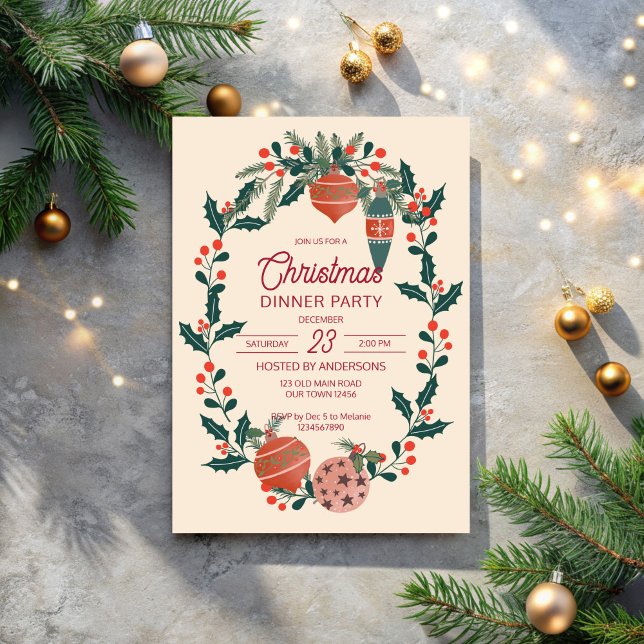 Invitation Noël rétro raypes grand-milenium dîner fête (Christmas retro stripes grand millennial dinner party invitation cards template)