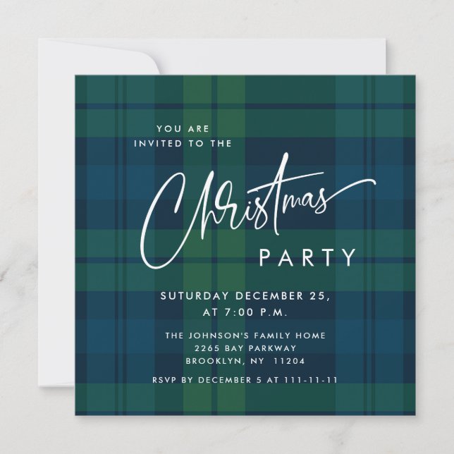 Invitation Noël rétro Tartan Plaid Fête de Vacances Simple (Devant)