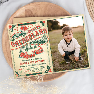 Invitation Noël Retro Vintage Rustique photo d'anniversaire