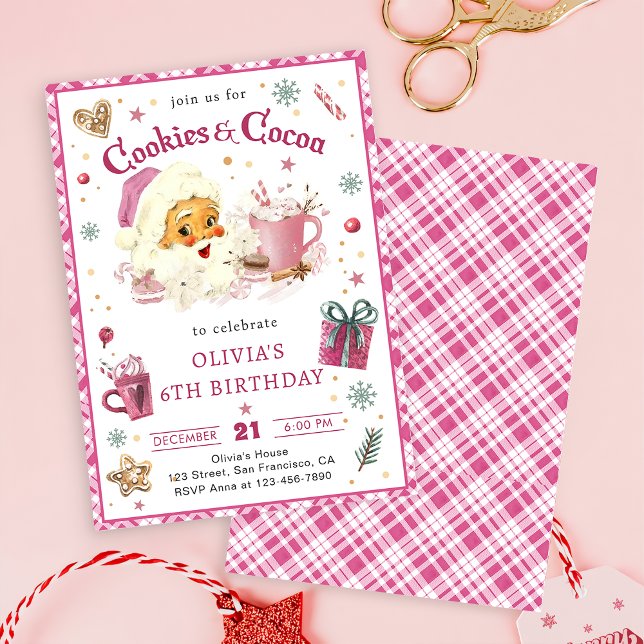 Invitation Noël rose Père Noël Cookies et cacao Anniversaire (Créateur téléchargé)