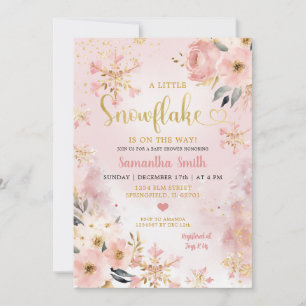 Invitation Noël rose Petit Flocon de neige Baby shower floral