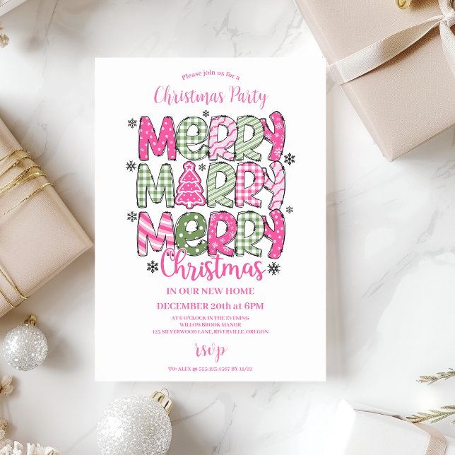 Invitation Noël rose vert fantaisiste (Créateur téléchargé)
