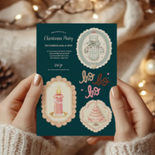 Invitation Noël Rose Vert Rétro