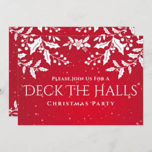 Invitation Noël Rouge, Blanc Holly, Soirée Deck-The-Halls