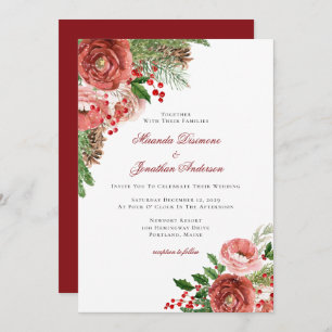 Invitation Noël rouge Floral Mariage d'hiver