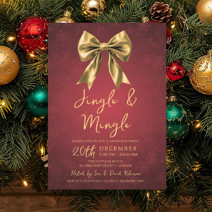 Invitation Noël Rouge Jingle & Mingle Fête Ruban de Neige