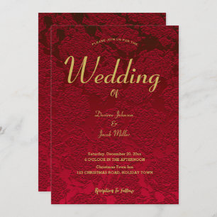 Invitation Noël Rouge or élégant Mariage floral moderne