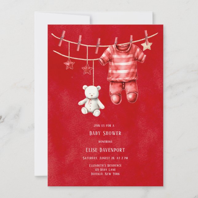 Invitation Noël Rouge ours en peluche Baby shower de la ligne (Devant)