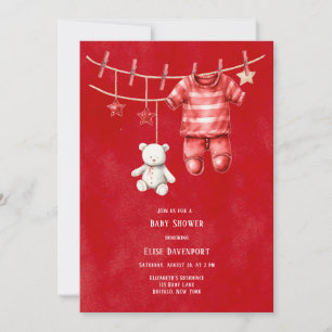 Invitation Noël Rouge ours en peluche Baby shower de la ligne