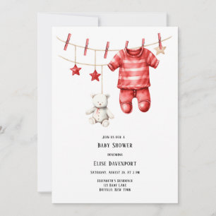 Invitation Noël Rouge ours en peluche Baby shower de la ligne