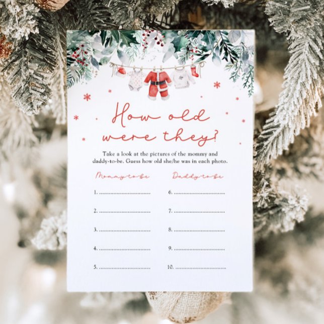 Invitation Noël Rouge Père Noël Baby shower Quel Âge Avaient- (Watercolor Cute Christmas Red Santa Baby Shower How Old Were They Game)
