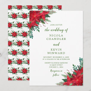 Invitation Noël Rouge Poinsettia Fleurs Mariage