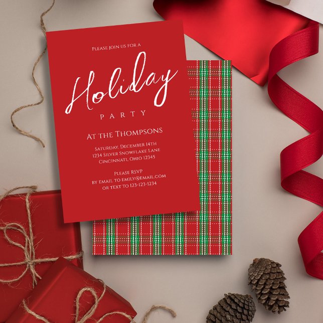 Invitation Noël Rouge Vert Classique Rouge Motif Plaid (Holiday party simple red and green plaid pattern party invitation. )