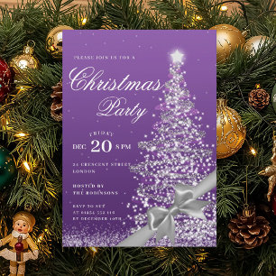 Invitation Noël Ruban d'arbre de l'hiver pourpre Fête