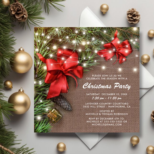 Invitation Noël rustique avec un nœud de pays pour une fête d (Créateur téléchargé)