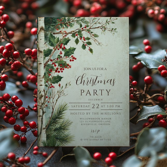 Invitation Noël Rustique Baies de Houx (Créateur téléchargé)