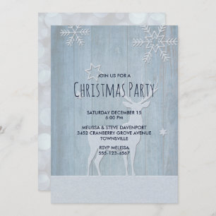 Invitation Noël Rustique Bleu Reindeer