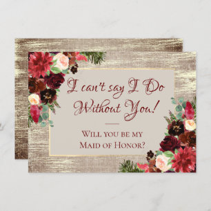 Invitation Noël Rustique Boho Bourgogne Gold Bride fête