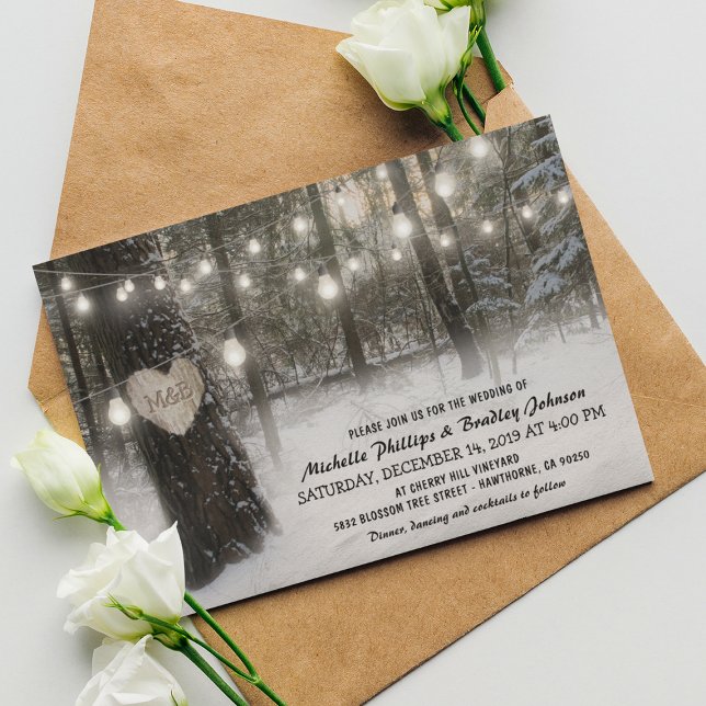 Invitation Noël rustique Mariage hivernal en forêt (Créateur téléchargé)