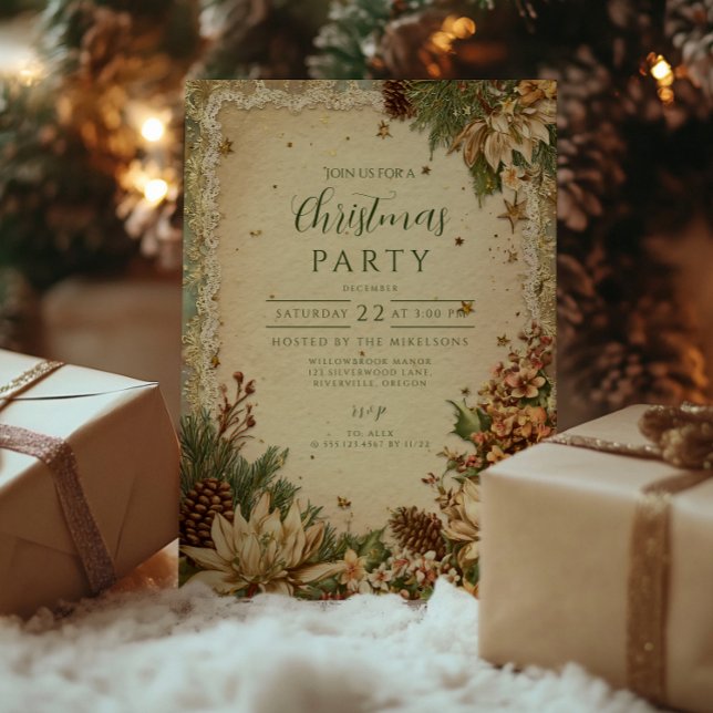 Invitation Noël Rustique Pommes de pin et Dentelle (Créateur téléchargé)