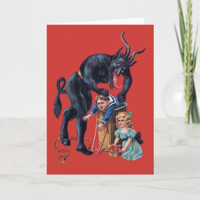 Invitation noël sale krampus antique rouge (Devant)