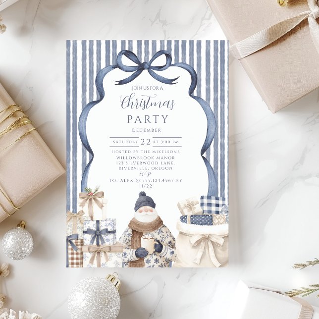 Invitation Noël Santa rayé marine (Créateur téléchargé)
