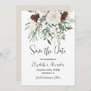 Invitation Noël Sauvez La Date Pine Floral Mariage d'hiver