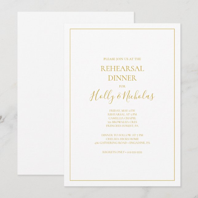 Invitation Noël simple et élégant | Dîner de répétition blanc (Devant / Derrière)