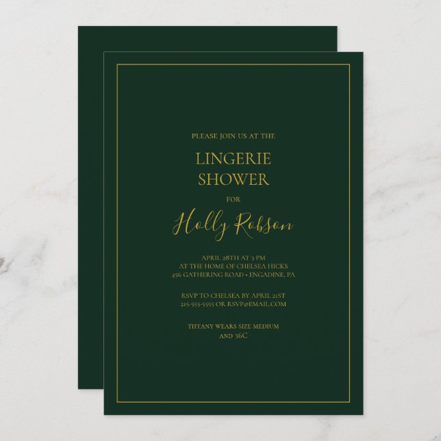 Invitation Noël simple et élégant | Douche Lingerie verte (Devant / Derrière)