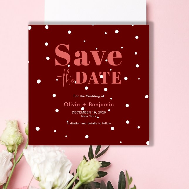 Invitation Noel Simple Mariage Rouge Neige Sauver La Date (Christmas Green Winter Wedding Save The Date Invitation)