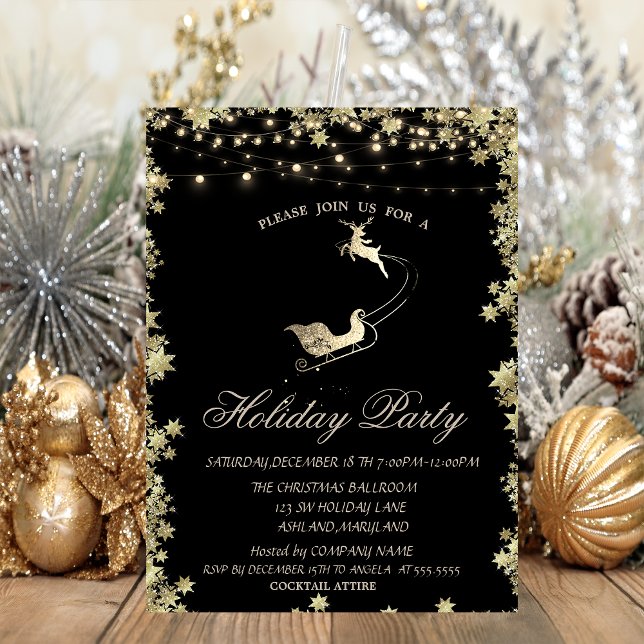 Invitation Noël Sleigh Reindeers Étoiles Vacances (Créateur téléchargé)