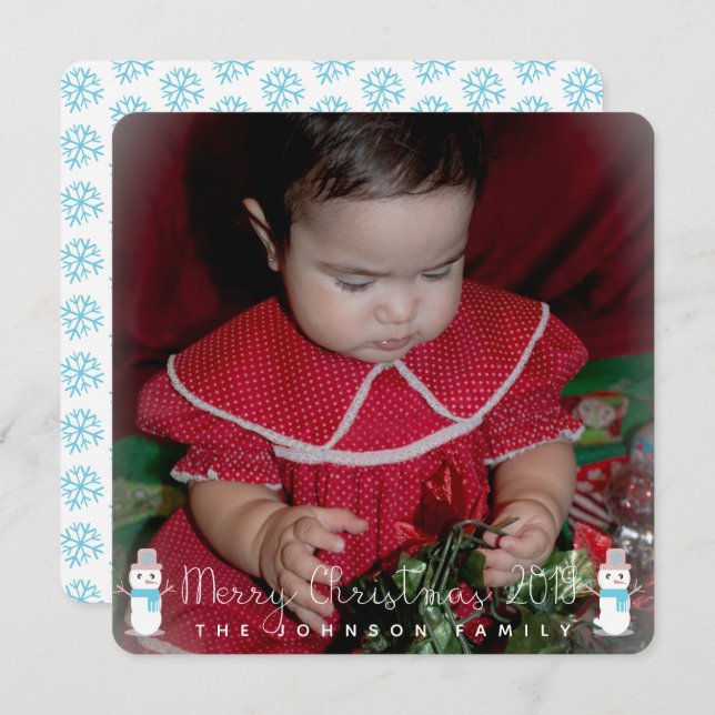 Invitation Noël Snowman Babys Kids Photo Grey (Devant / Derrière)
