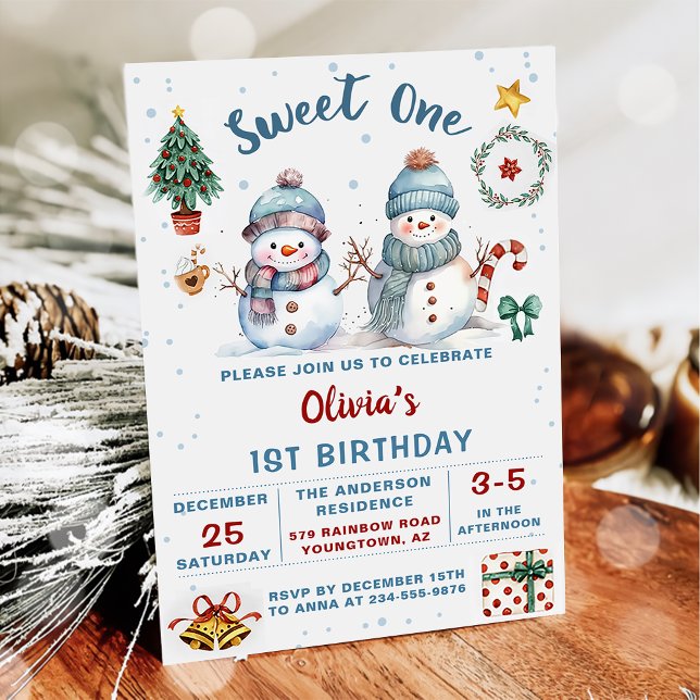 Invitation Noël Snowman Sweet One Holiday 1er Anniversaire (Créateur téléchargé)