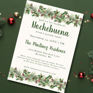 Invitation Noël Soir vert Festive Mexicaine Nochebuena