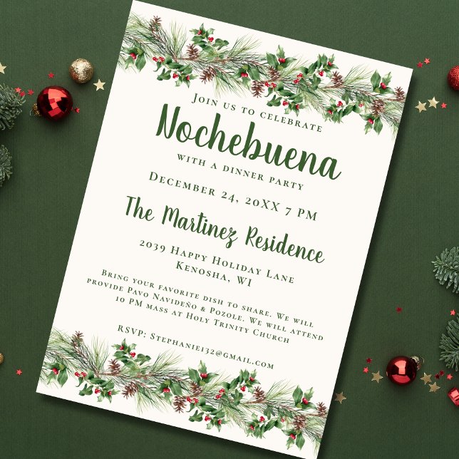 Invitation Noël Soir vert Festive Mexicaine Nochebuena (Créateur téléchargé)
