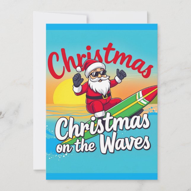 Invitation Noël sur les vagues design Santa (Devant)