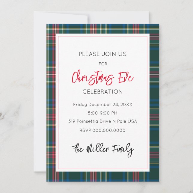 Invitation Noël Tartan Plaid Festive Fête Fête (Devant)