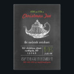 Invitation Noël Tea Party Vintage Chalkboard Teapot Rouge<br><div class="desc">modèle de fête de noël, noir vintage tableau noir, teapot/théière victorienne graphique, modèle de texte rouge/vert/blanc, design de fête de thé vintage, séparateurs pointillés, design simple/amusant/à l'ancienne/cool, illustration/image/collage numérique antique, arrière - plan noir, vintage inspiré/style/look/look, 5x7 plat, couleurs de noël. Design de fête du thé de Noël avec l'illustration antique...</div>
