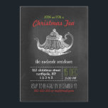 Invitation Noël Tea Party Vintage Chalkboard Teapot Rouge<br><div class="desc">modèle de fête de noël, noir vintage tableau noir, teapot/théière victorienne graphique, modèle de texte rouge/vert/blanc, design de fête de thé vintage, séparateurs pointillés, design simple/amusant/à l'ancienne/cool, illustration/image/collage numérique antique, arrière - plan noir, vintage inspiré/style/look/look, 5x7 plat, couleurs de noël. Design de fête du thé de Noël avec l'illustration antique...</div>