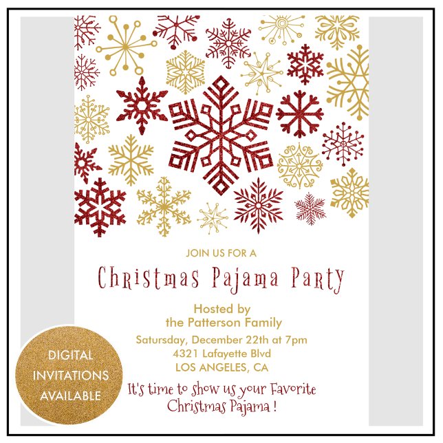 Invitation Noël Tenue de soirée chic Pyjama party Rouge Migno (Créateur téléchargé)