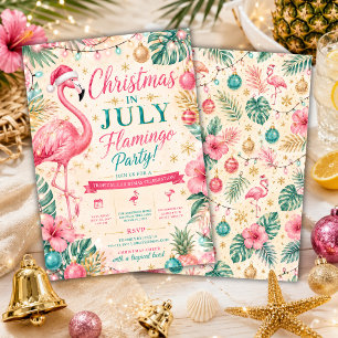 Invitation Noël tropical en juillet Fête au flamant rose